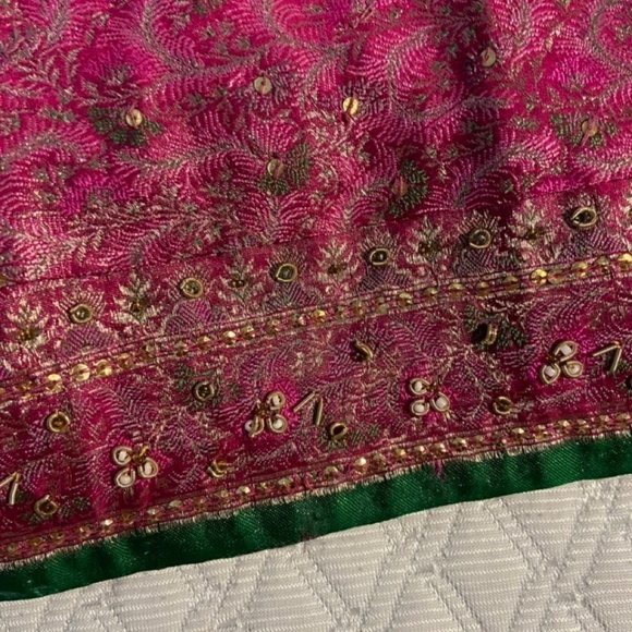 Indian Sari Silk Hand Beaded Wrap Around Skirt. OS EUC Quality Workmanship PINK! - Picture 16 of 16